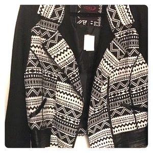 New Black and White Embroidered Moto Jacket